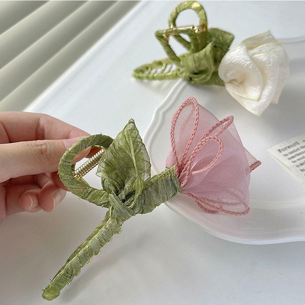 Kẹp Tóc Hình Hoa Tulip / Cá Mập Bằng Vải Ren Dày Dặn Phong Cách Hàn Quốc Thời Trang Cho Nữ 2life