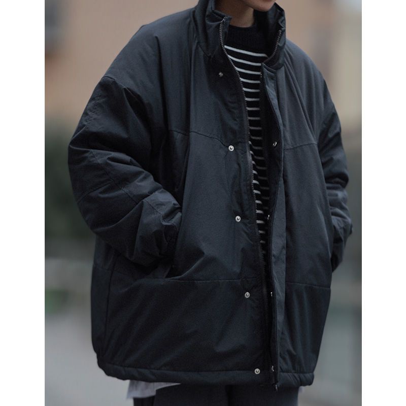 Áo Khoác Phao Cotton Dày Dặn Dáng Rộng Cổ Đứng Phối Túi Kiểu Retro Nhật Bản Thời Trang Mùa Đông Cho Nam