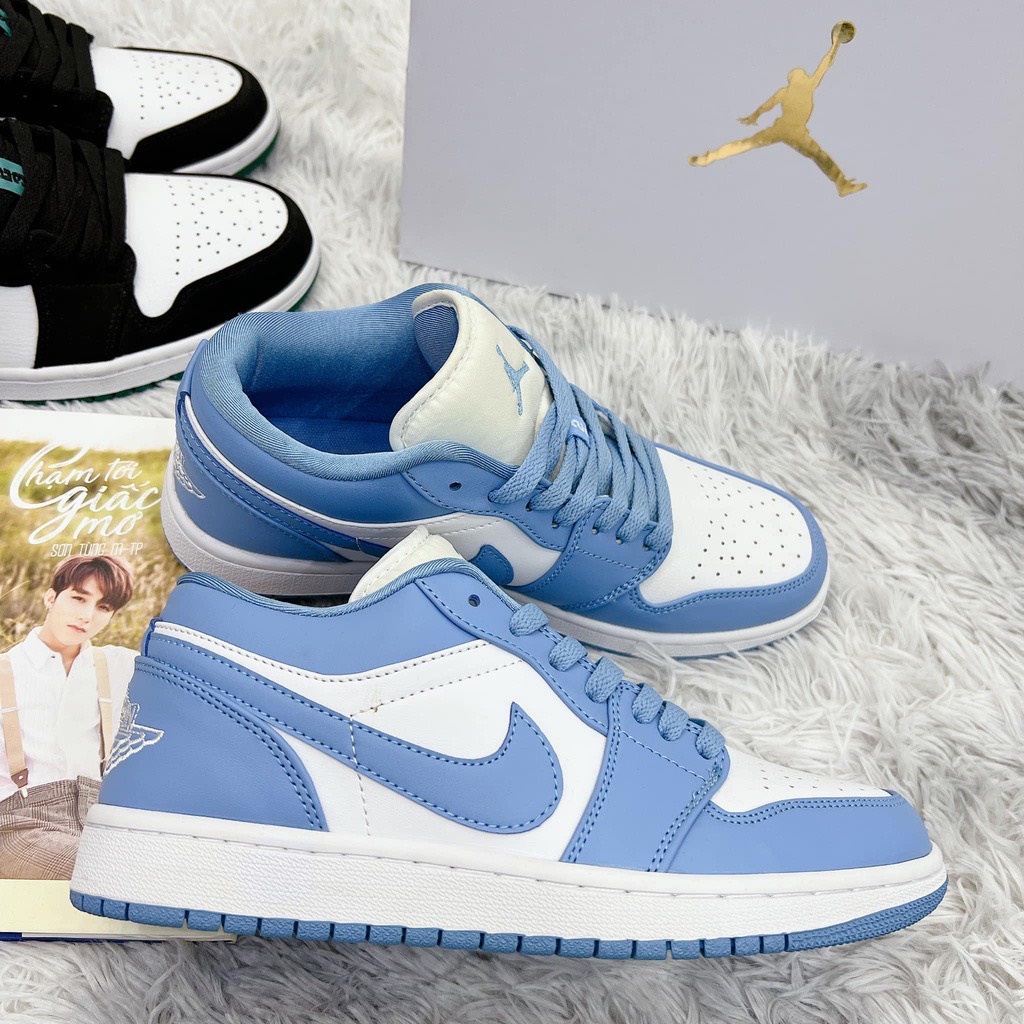 Giày af1_nike jordan trắng phối xanh dương,Giày air foce1 jd móc xanh cổ thấp+đế cao su+khâu đế,giày g09 full box bill