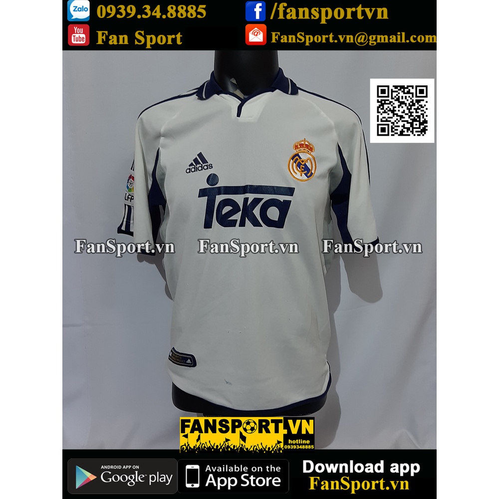 Áo đấu bóng đá Real Madrid 2000-2001 home shirt jersey white 685331 Adidas size S âu