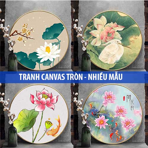 Tranh tròn hoa sen chất liệu tráng gương nhiều mẫu treo tường phòng khách quà tặng tân gia trang trí cửa hàng siêu đẹp