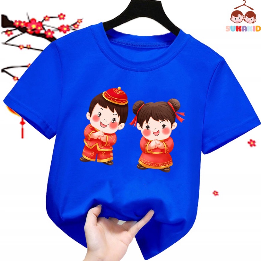 Áo thun tết cho bé hình 2 bé chúc tết  áo cho bé từ 6kg-30kg.AT01.