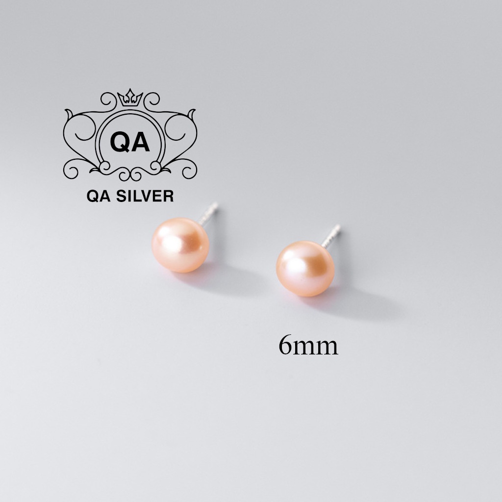 Bông tai bạc 925 ngọc trai nhân tạo màu cam phấn khuyên nụ nữ trơn tối giản S925 PEARL QA SILVER Earrings EA221001