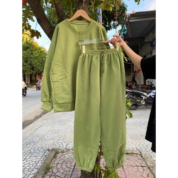 Sét bộ nỉ trơn dáng rộng Unisex, Sét bộ nỉ mùa đông from Nam nữ mặc được