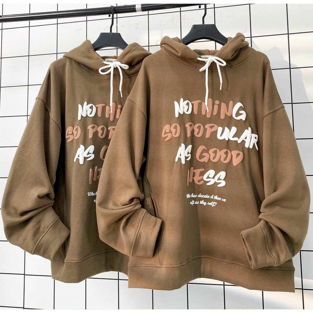 Áo Hoodie Unisex NOTHING Siêu Cute Tay Bồng Nón 2 Lớp, Áo Khoác Nỉ Chống Nắng Chống Gió Lạnh