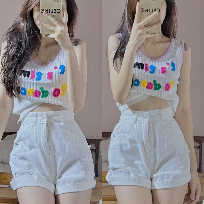 Có Tách Set, Quần sooc jeans đen/trắng hàng QC