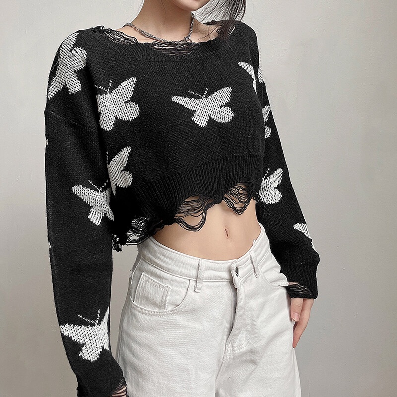 Áo sweater Weird Puss dài tay kiểu bướm thời trang dành cho nữ