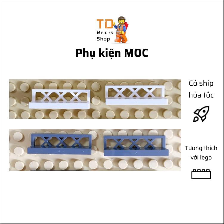 Phụ kiện lego, MOC, combo 5 gạch hàng rào vườn hoa, thấp màu trắng hoặc đen, 1x4