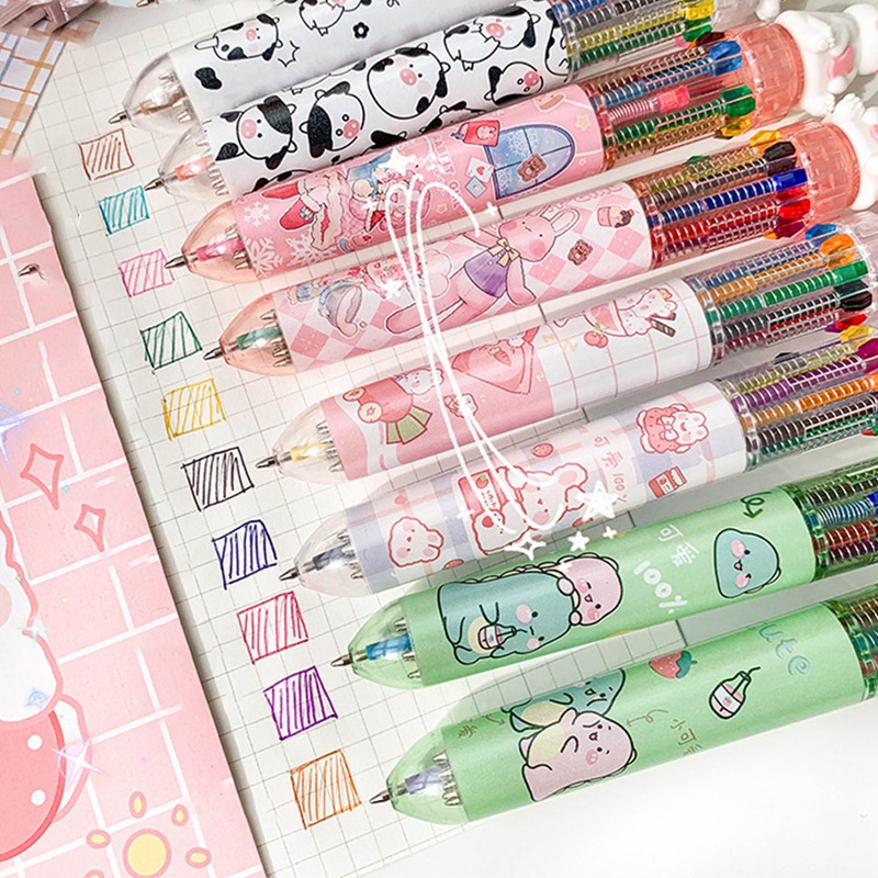 Bút Bi Hình Động Vật Hoạt Hình Nhiều Màu Sắc Kèm 10 Ngòi Thay Thế