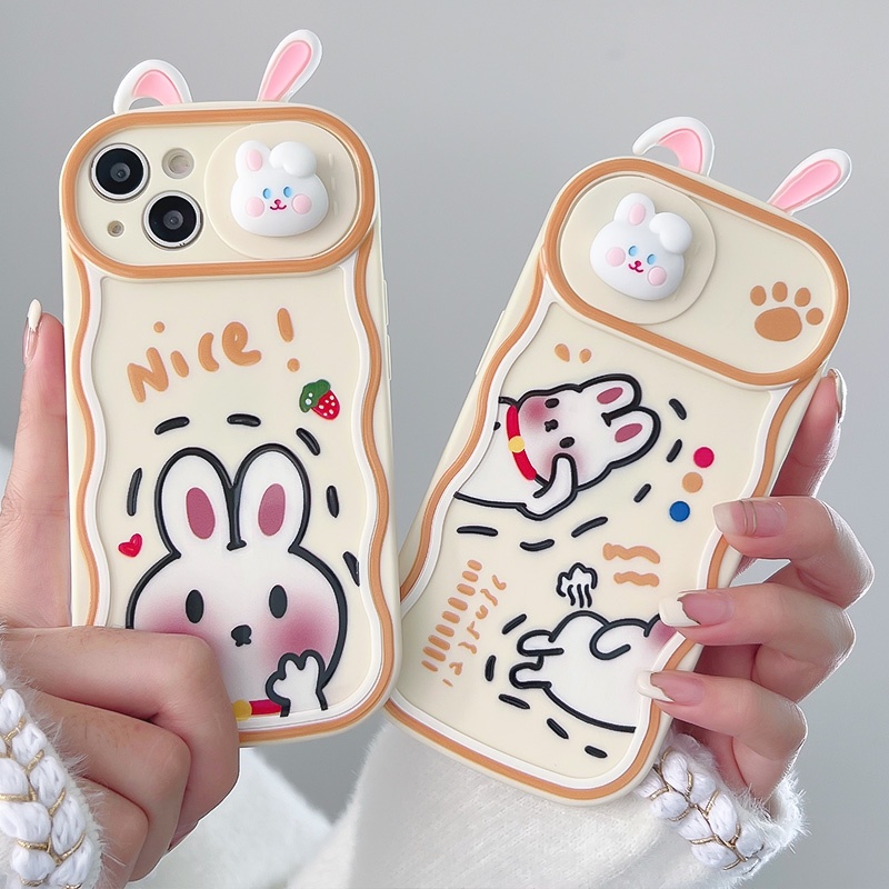 Ốp Điện Thoại Silicon Dẻo Hình Thỏ Vui Nhộn Có Cửa Sổ Trượt Cho iPhone 12 13 11 PRO MAX XR 11 12 PRO 13 PRO MAX14 14 PRO