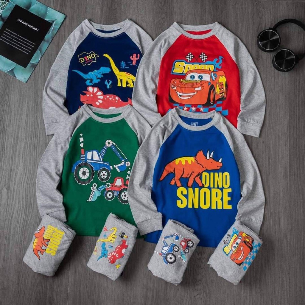 Bộ dài tay cotton ráp lăng cho bé trai 2-7T