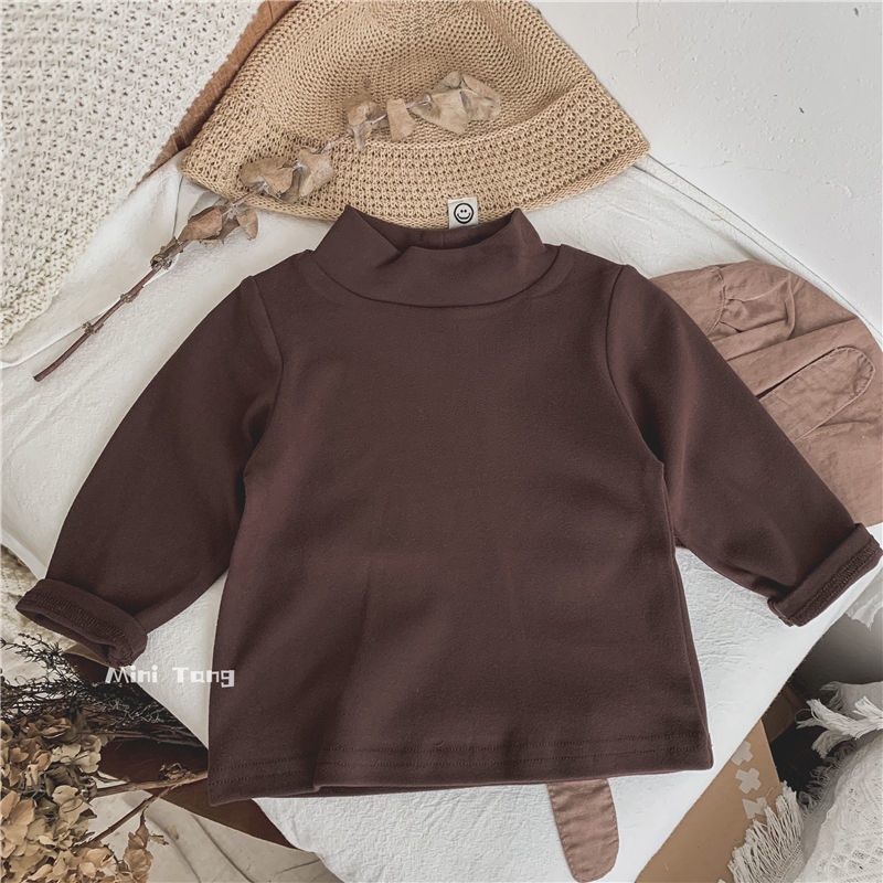 MNGRL Áo Thun Dài Tay Cổ Lọ Cotton Màu Sắc Thời Trang Xuân Thu Phong Cách Hàn Quốc Dành Cho Bé Trai Và Bé Gái