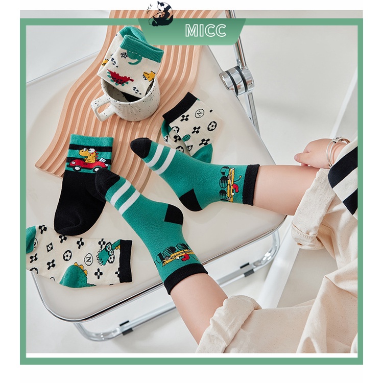 Bộ 5 Đôi Vớ Cotton In Họa Tiết Hoạt Hình Dễ Thương Thoải Mái Cho Bé 1-12 Tuổi