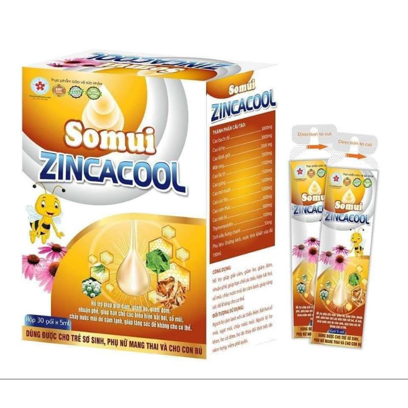 Somui Zincacool- Hỗ trợ giảm cảm, giảm đàm, sổ mũi, hắt hơi - Dùng được cho trẻ sơ sinh, PNMT CCB - Hộp 30gói.