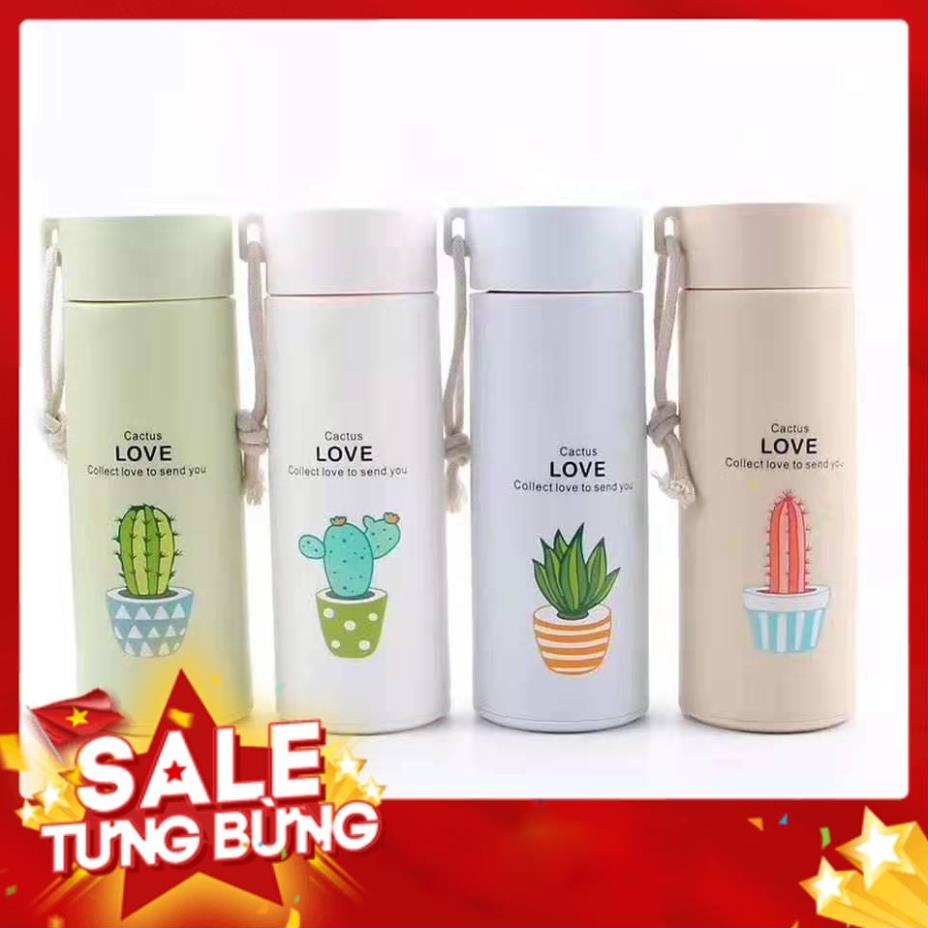 Bình Giữ Nhiệt Thủy Tinh Xương Rồng Lúa Mạch 450ml Cách Nhiệt An Toàn Thời Trang Vỏ Nhựa Cao Cấp