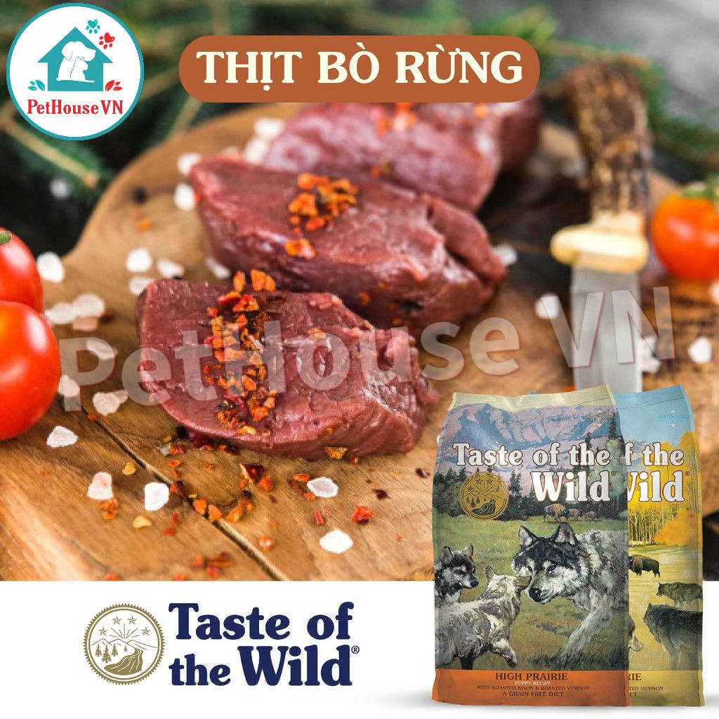 TASTE OF THE WILD HIGH PRAIRIE PUPPY - Túi 500G Thức Ăn Hạt Cho Chó Con Vị Bò Rừng Nướng & Nai Nướng Hàng Chính Hãng