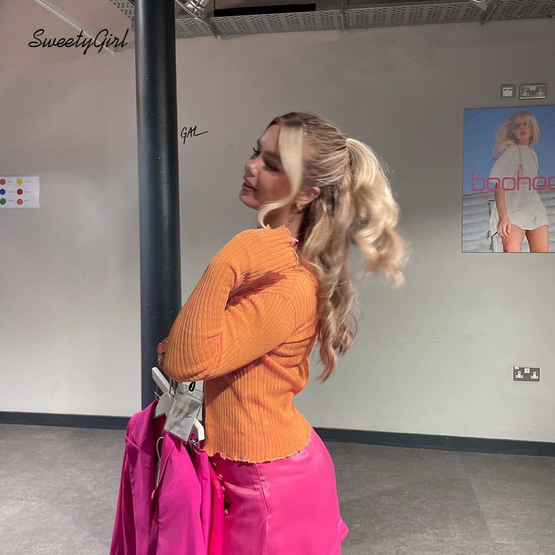 MsMona Áo Dệt Kim Tay Dài Cổ Chữ V Màu Trơn Dáng Ôm Thời Trang 2022 Dành Cho Nữ