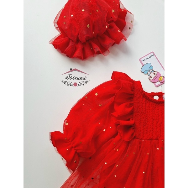 Body váy đỏ cánh tiên phối lưới lấp lanh cao cấp - Tocxumi