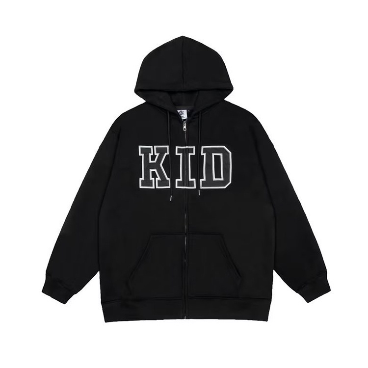IELGY    Áo Khoác Hoodie Có Khóa Kéo Thêu Chữ Phong Cách Mỹ Cổ Điển Thời Trang Cho Nữ