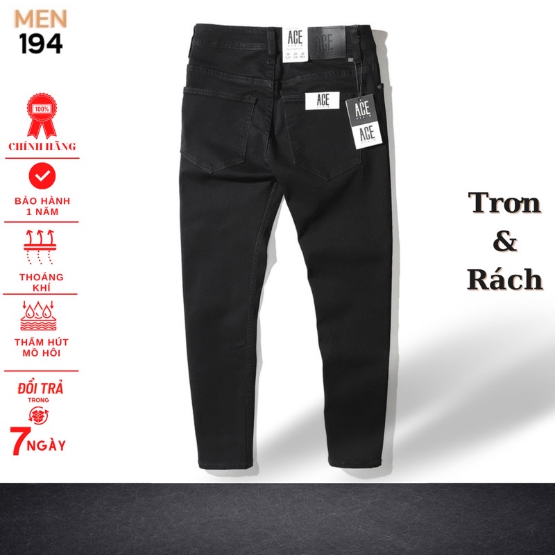 Quần jean nam đen Men194 trơn & rách vải jeans bò cotton duck cao cấp mềm mịn, co dãn - form slim fit [có Bigsize]