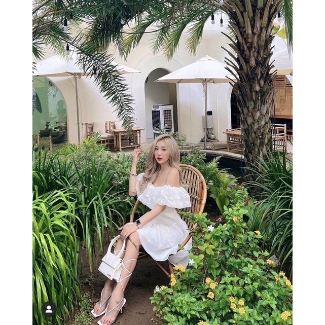 Đầm váy trắng tơ phối ren nổi xoè rớt/trễ/bẹt vai thời trang nữ hot girl thiết kế tiểu thư đi biển tiệc party sinh nhật