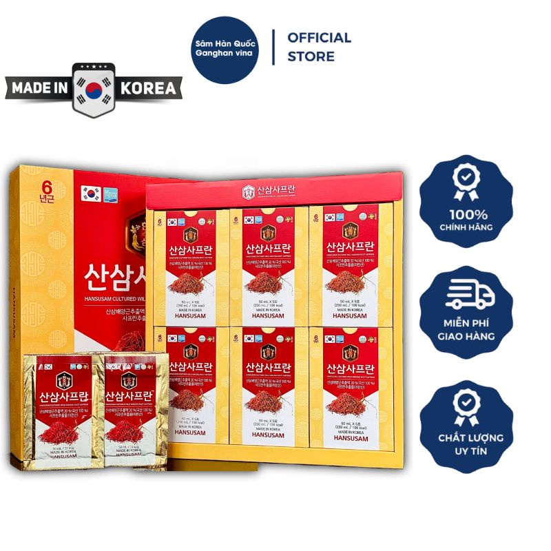 Nước Hồng Sâm Núi Nhụy Hoa Nghệ Tây Hansusam (30 gói x 50ml) - Cultured Wild Ginseng Root Saffron