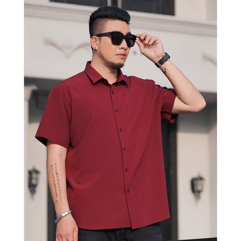 Áo Sơ Mi Đen Tay Ngắn Dáng Rộng Có Size Lớn 60-175KG Thời Trang Mùa Hè Cho Nam Giới