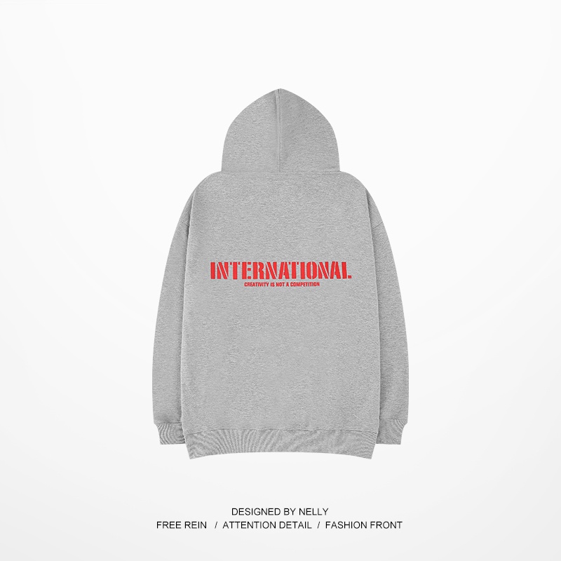 Áo hoodie Nelly nỉ lót lông mềm in hình "International" áo sweater