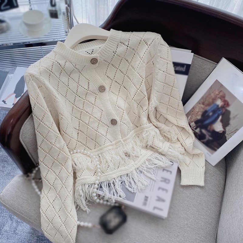 Áo Khoác Cardigan Dệt Kim Phối Tua Rua Thời Trang Hàn Quốc Cho Nữ