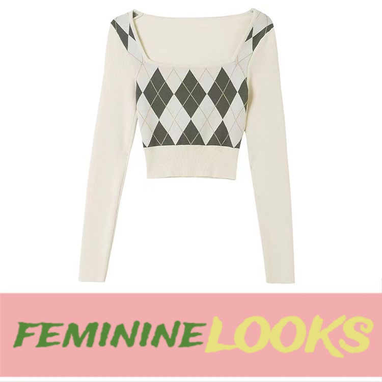 Áo Sweater Dệt Kim Cổ Vuông Dáng Ngắn Thời Trang Mùa Thu 2022 Cho Nữ