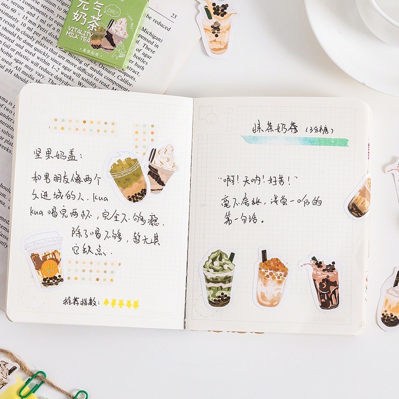 [HD56] Bộ 45 hình dán sticker Hình Trà Sữa đáng yêu trang trí sổ tay DIY