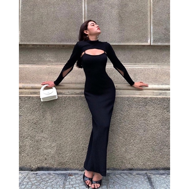 Đầm maxi body,hai dây,kèm khoác rời cách điệu.🖤
