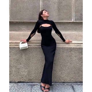Đầm maxi body,hai dây,kèm khoác rời cách điệu.🖤