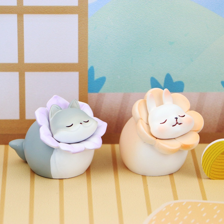 Set mô hình 4 bé MÈO FLOWER đội hoa biểu cảm dễ thương nhiều màu sắc chất liệu PVC làm quà tặng, mô hình tiểu cảnh-Ráp