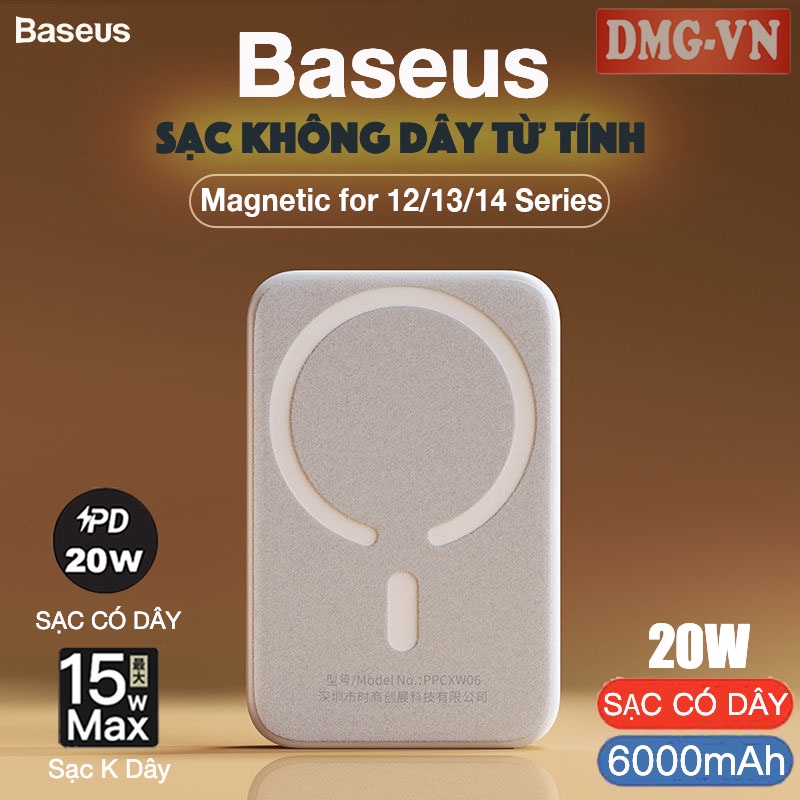 Sạc Dự Phòng Không Dây PD 20W Baseus PPCXW06 6000mAh / 10000mAh,Sạc không dây từ tính Max 15W