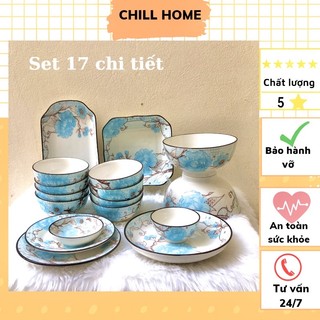 Bộ Bát Đĩa Bát Tràng 23 chi tiết chén dĩa đẹp,set bát ăn cơm decor  bàn ăn mã G123 Chill home