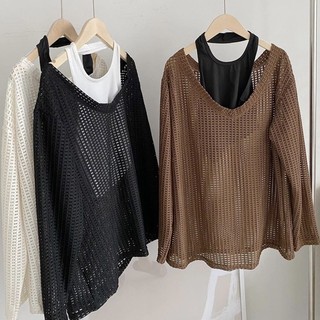 SET ÁO LƯỚI ULZZANG KÈM YẾM (ảnh thật)