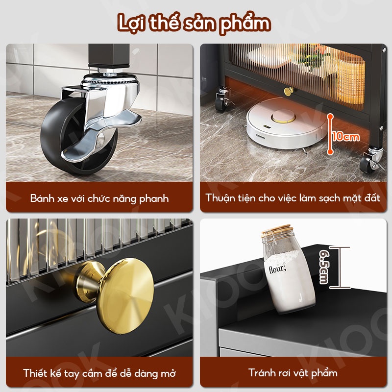 KIOOK Kệ Nhà Bếp Kệ Để Đồ 4/5 Tầng 70cm Có Bánh Xe Chống Bụi Dung tích lớn