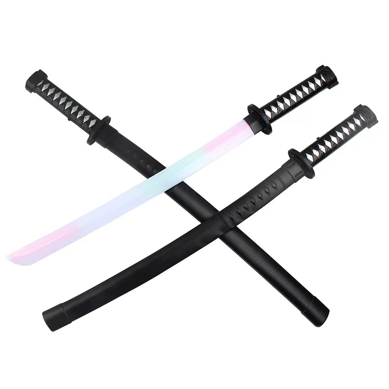 68CM Katana phát sáng đen Kiếm ánh sáng - Đồ chơi kiếm Nhật kata nhựa có đèn và âm thanh
