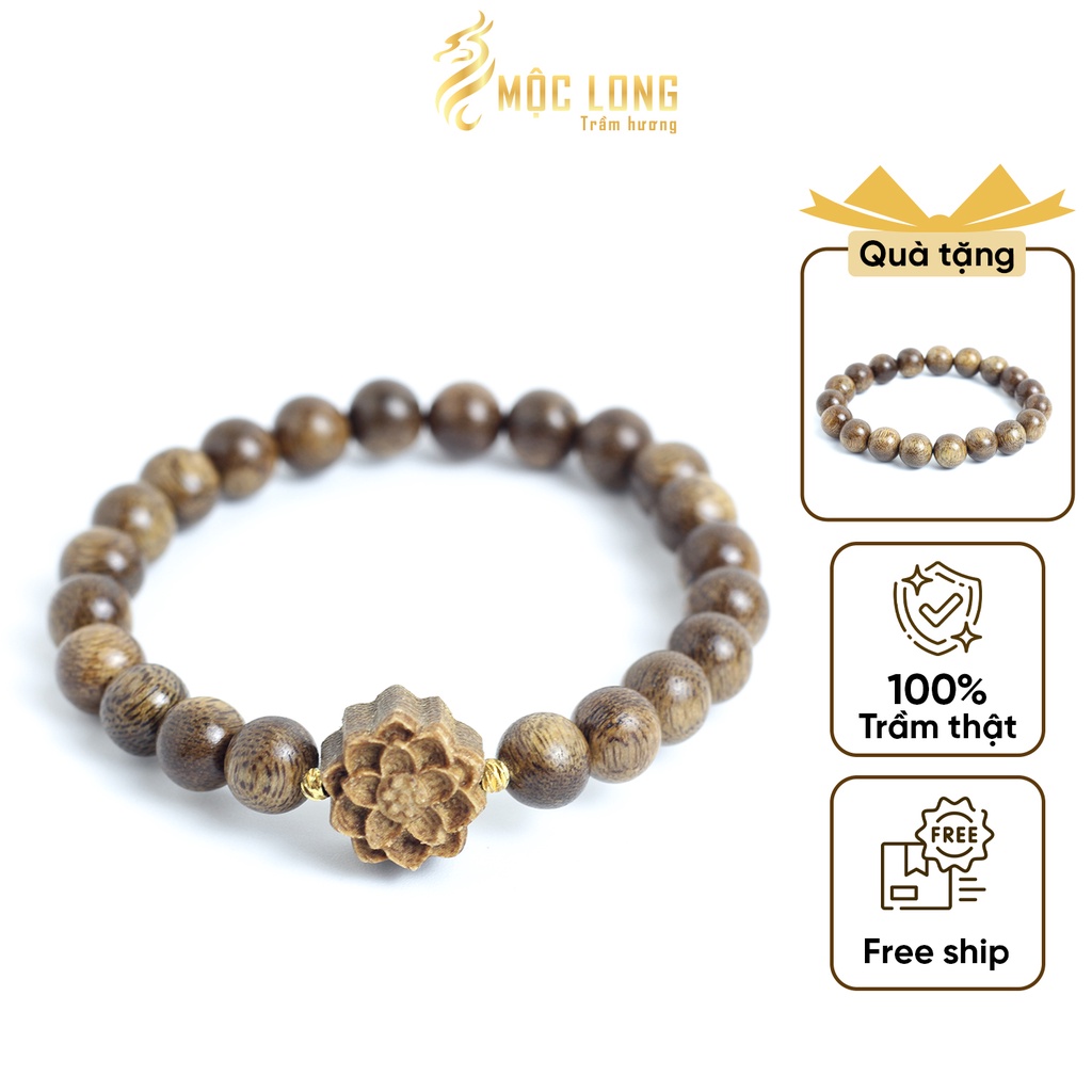 Vòng trầm hương mix sen vàng sen trầm đeo tay chính hãng chuẩn Trầm Tốc đủ size 6 7 8 10 li MỘC PHONG