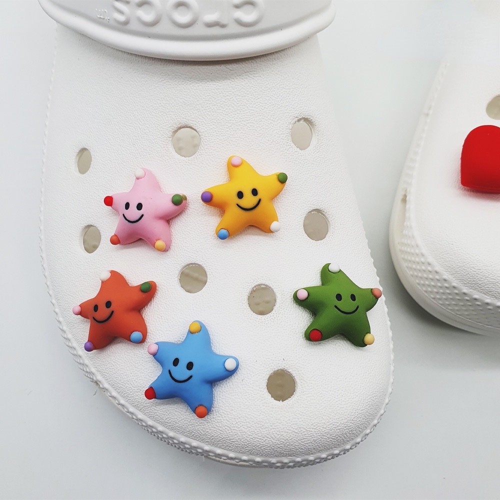 Cười Ngôi Sao Cười (Hồng / Bưởi / Vàng / Vàng / Xanh Dương / Xanh Lá) Giày Crocs Cài Nút Tự Làm Đính Đá