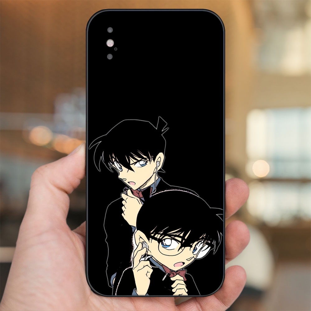 Ốp lưng iPhone X, Xs dẻo đen cạnh vuông in hình Shinichi Conan Thám Tử Lừng Danh