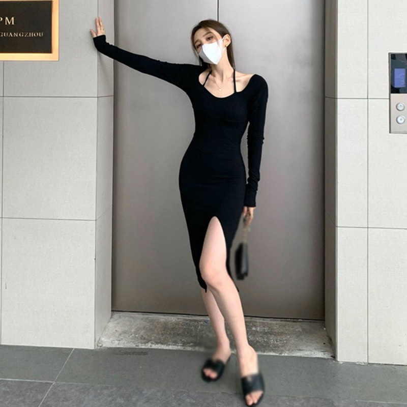 Đầm Ôm Cổ Yếm Xẻ Tà Quyến Rũ Dành Cho Nữ