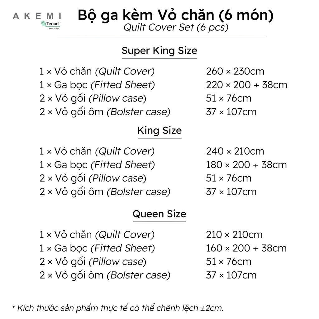 Bộ ga kèm Vỏ chăn Akemi Tencel Modal Earnest Tiga Belas, gồm 6 món (Super King / King / Queen)
