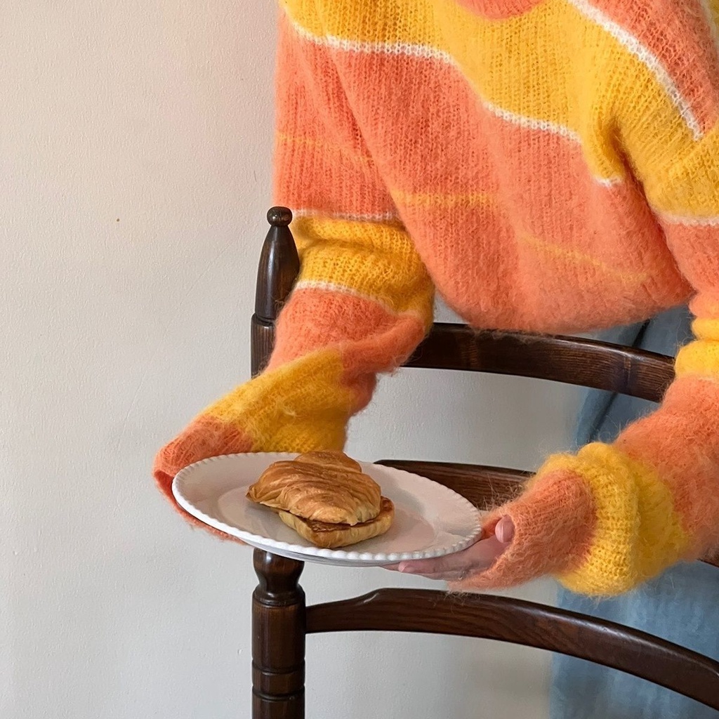 Áo Sweater Tay Dài Dáng Rộng Kẻ Sọc Màu Sắc Tương Phản Phong Cách Retro Hàn Quốc Cho Nữ