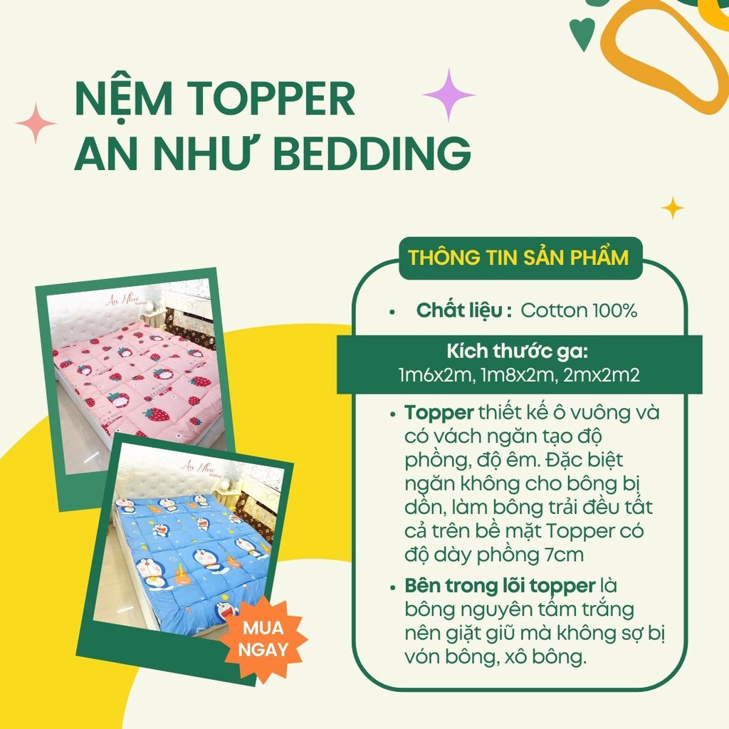 Topper nệm, nệm trải sàn, tấm bảo vệ đệm topper m2/m6/m8/2m An Như Bedding