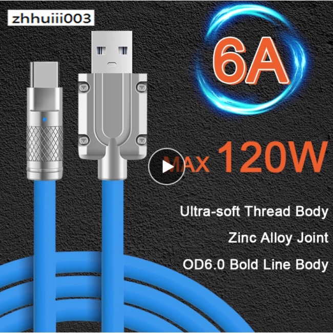 Dây Cáp Sạc Nhanh Usb Type C 120w 6a Có Đèn Led Báo Hiệu Cho Xiaomi Huawei