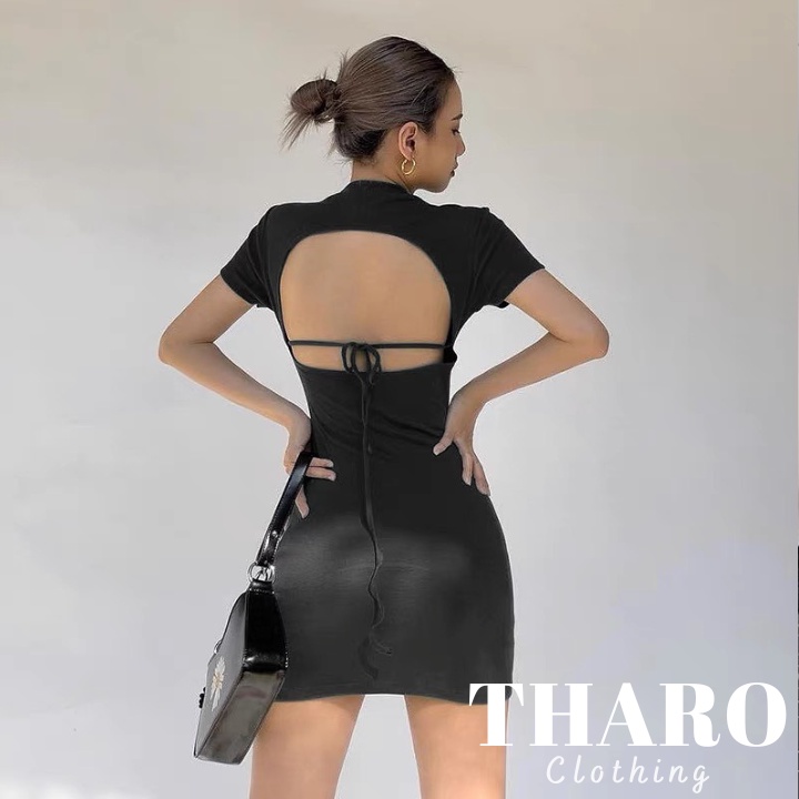 Đầm Body Nữ Tay Ngắn, Hở Lưng Cột Dây - Tharo Clothing [DAM00021]