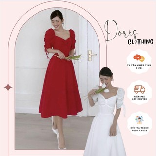 Váy đỏ đẹp dự tiệc mặc tết siêu xinh-váy trắng dáng dài dự tiệc sang chảnh che bụng siêu hack dáng