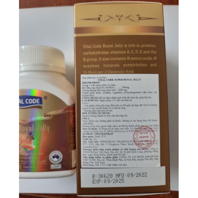 Sữa Ong Chúa VITAL CODE SUPER ROYAL JELLY - Hộp 100 Viên-giúp tăng cường khả năng miễn dịch, chống lão hóa
